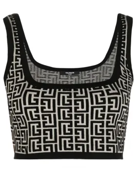 Balmain cropped monogram jacquard vest top