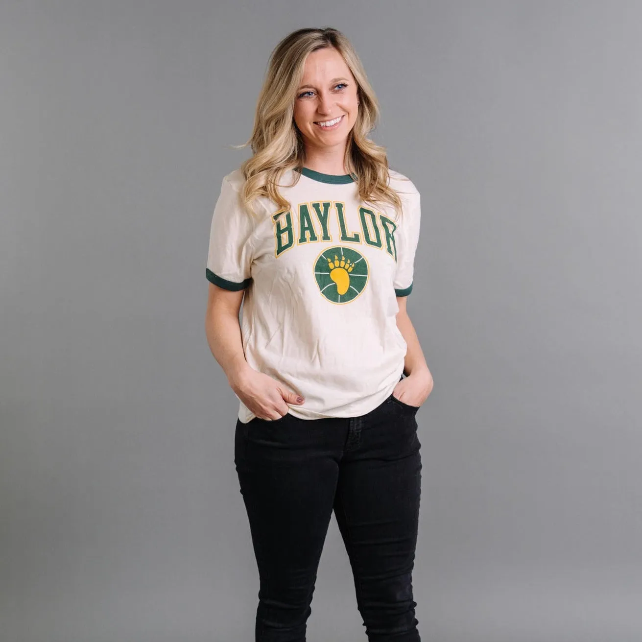 Baylor Bear Paw Basketball Ringer Tee