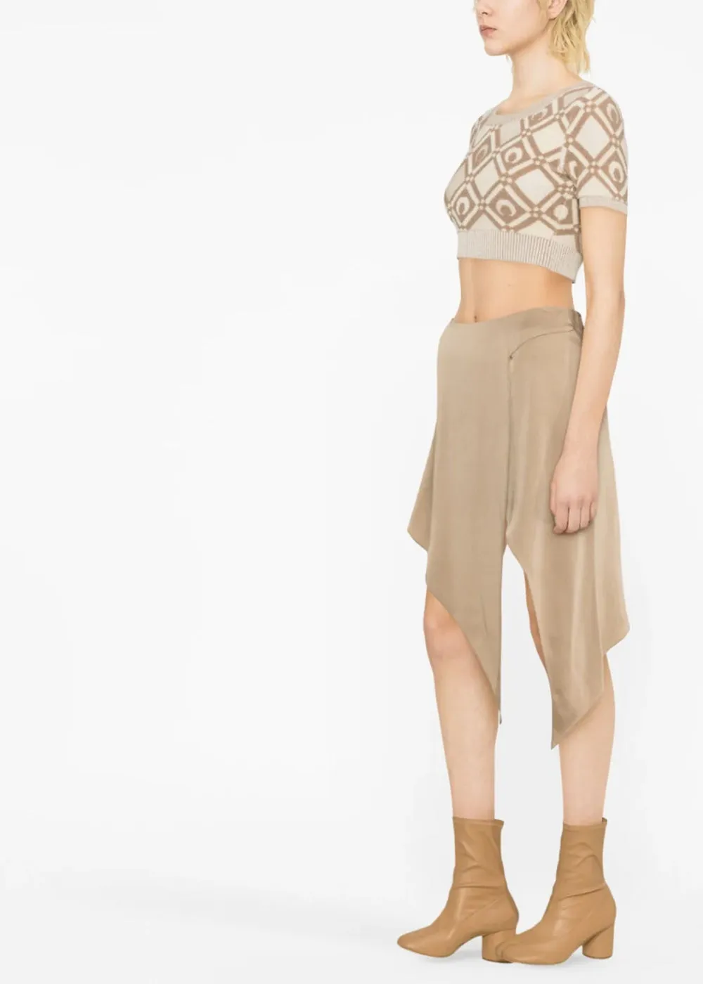 Beige Chunky Jacquard Crop Top