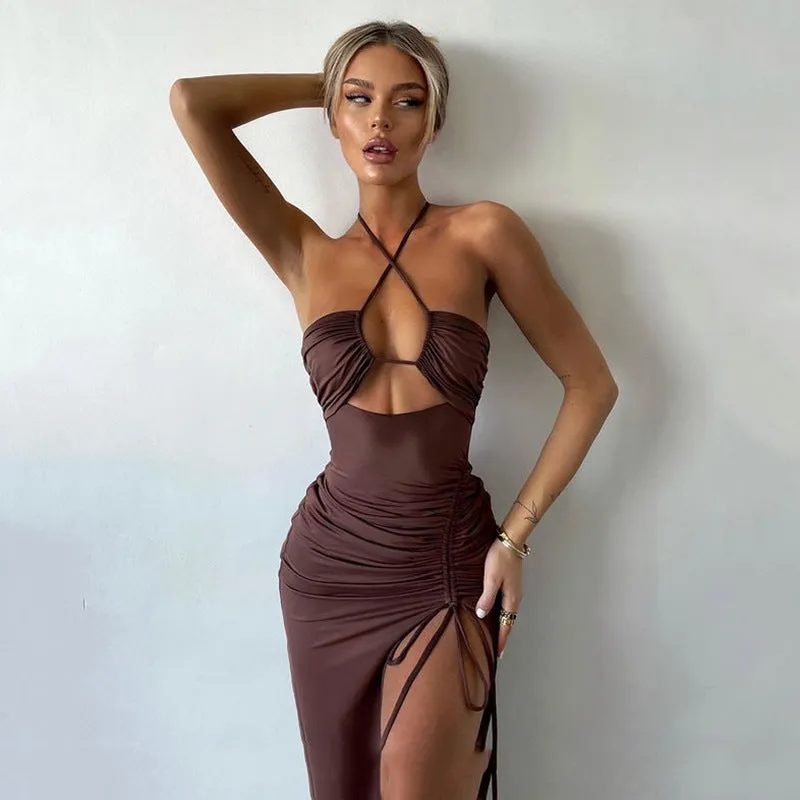 BerriesJam - 2024 Y2K Halter Neck Maxi Spaghetti Strap Bodycon