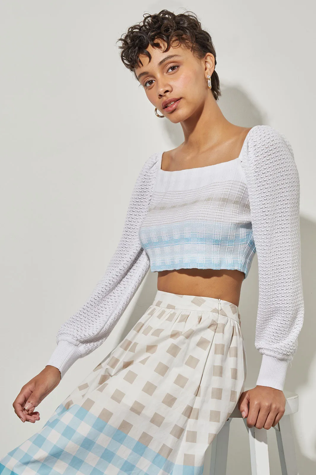 Bishop Sleeve Cropped Top - Textured Soft Knit