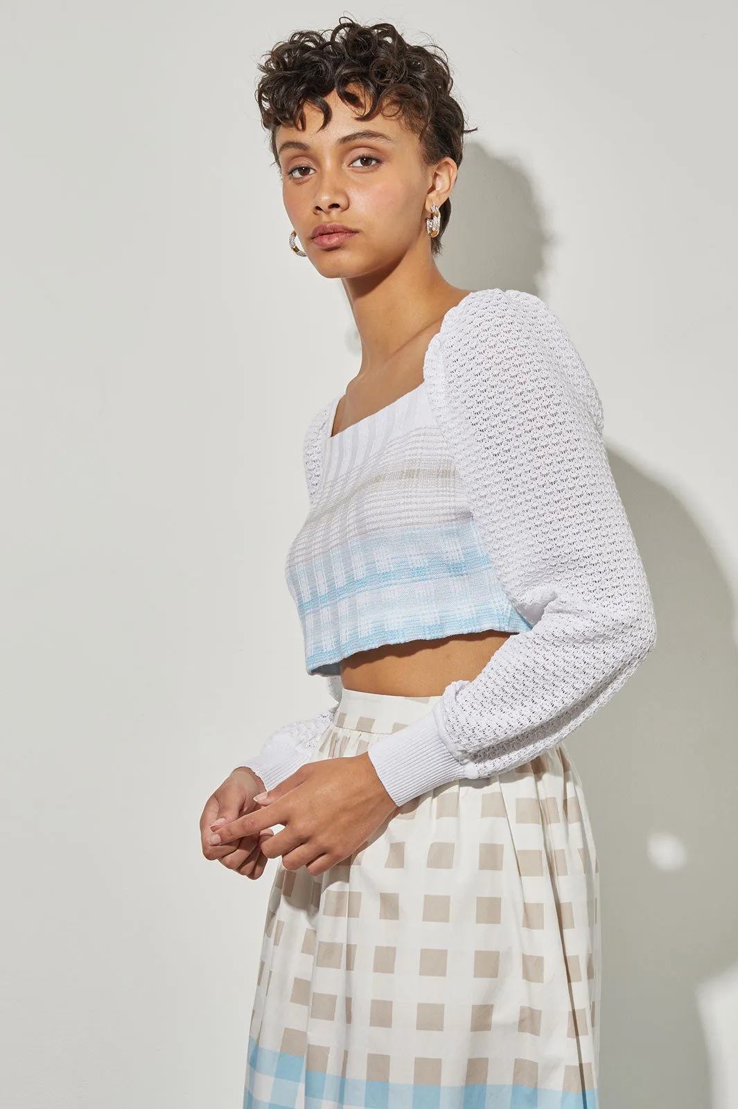 Bishop Sleeve Cropped Top - Textured Soft Knit