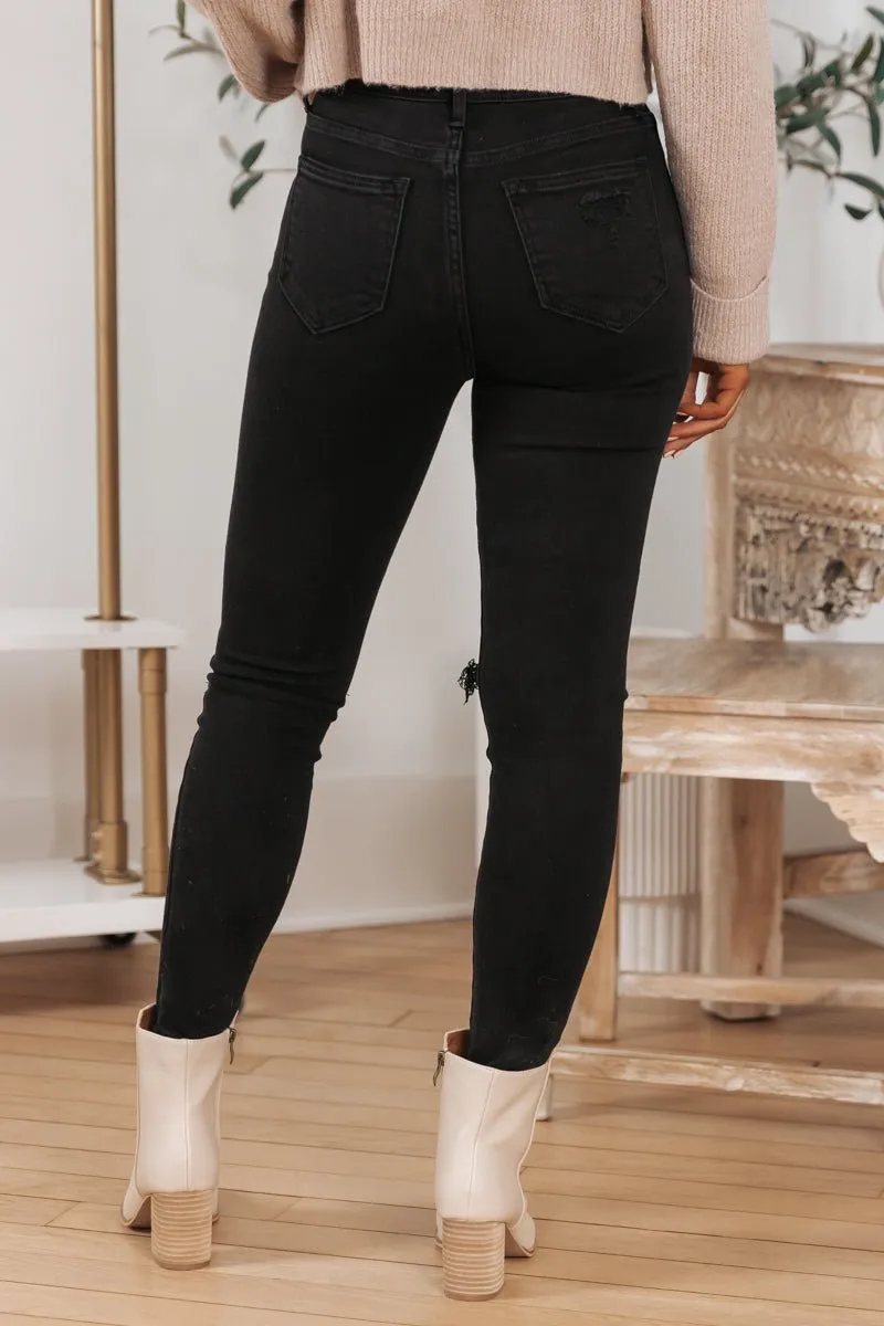 Black High Rise Distressed Skinny Jeans - FINAL SALE