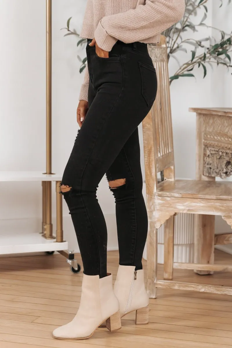 Black High Rise Distressed Skinny Jeans - FINAL SALE