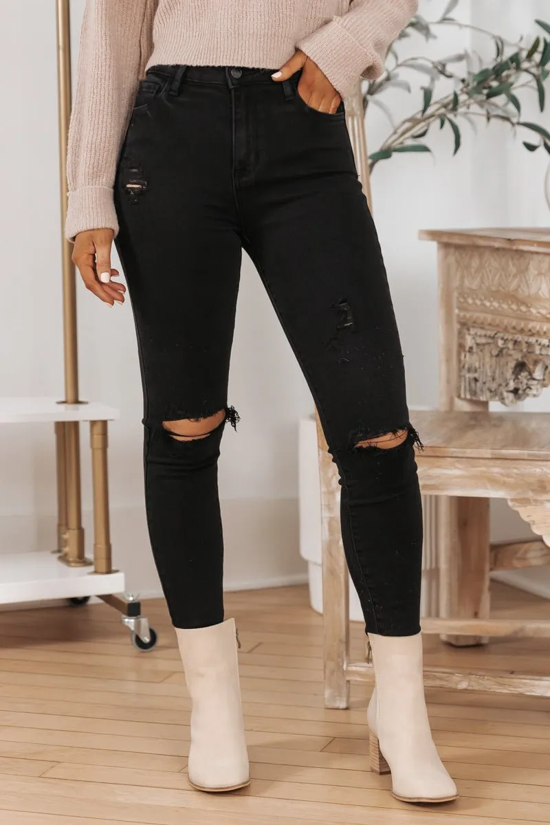 Black High Rise Distressed Skinny Jeans - FINAL SALE