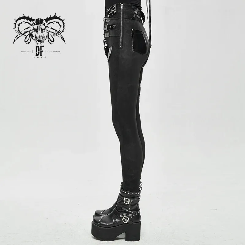 Black Pants w/ Vegan Patent Leather Straps and Removable Hexagram Thigh Detail