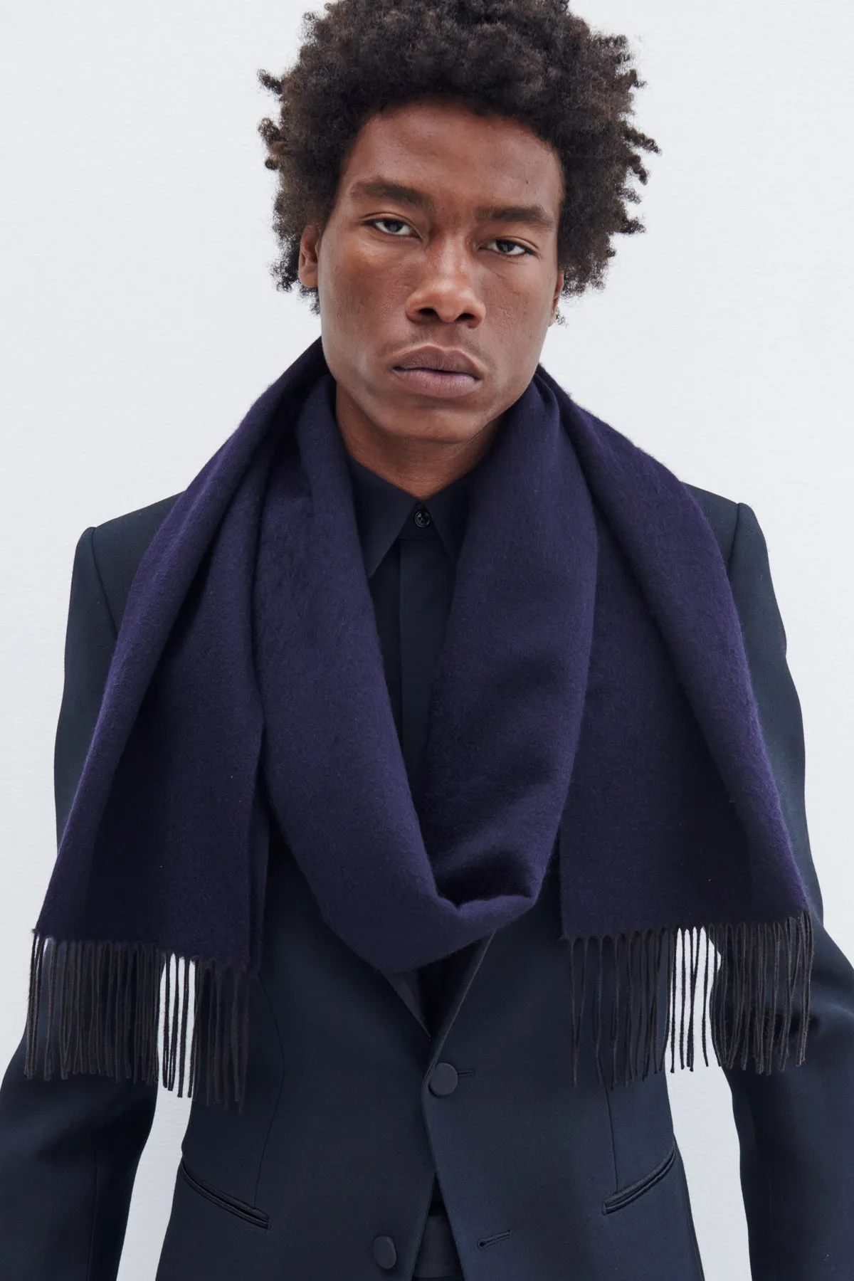 Blaine Scarf in Dark Navy Silk Cashmere