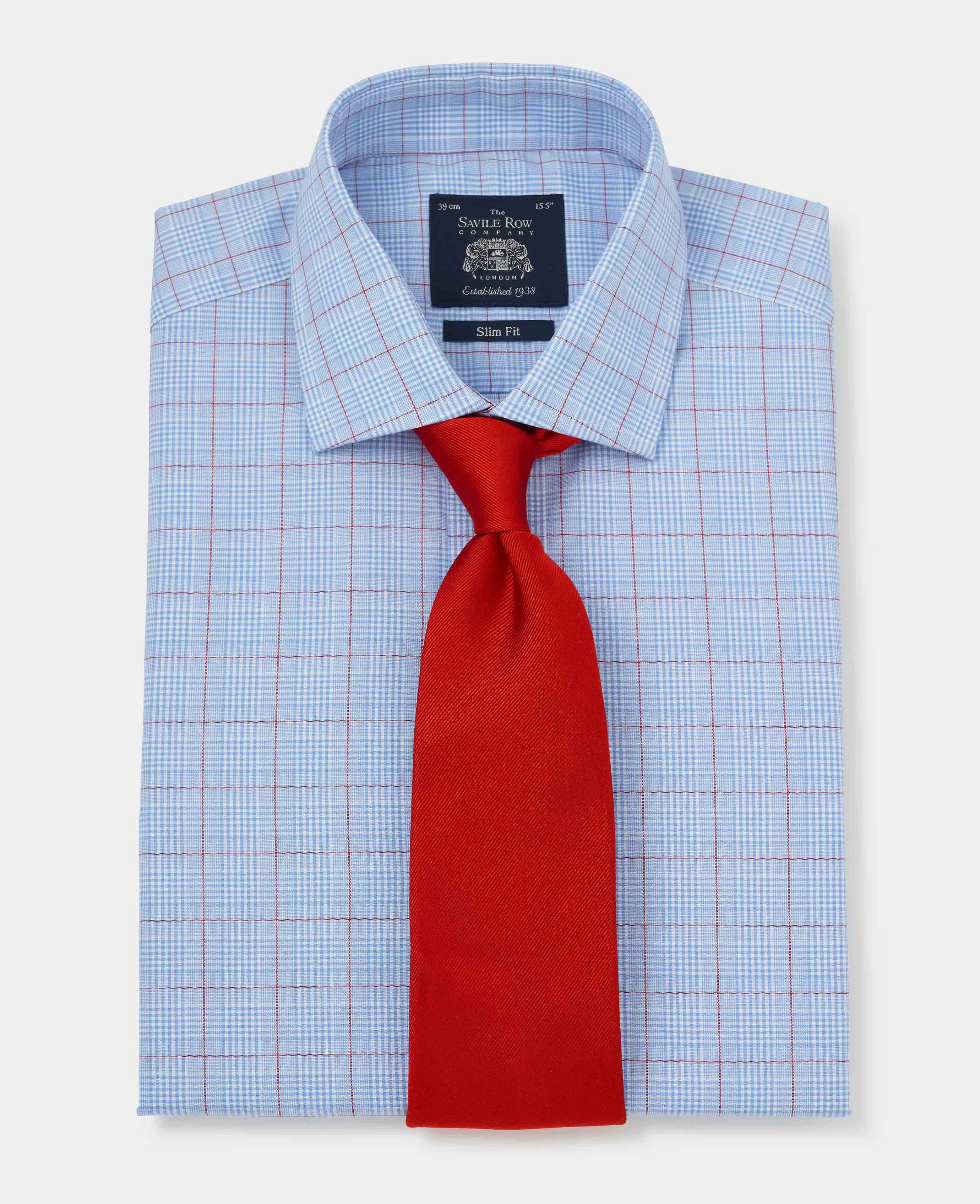 Blue Red Prince Of Wales Check Slim Fit Formal Shirt - Double Cuff