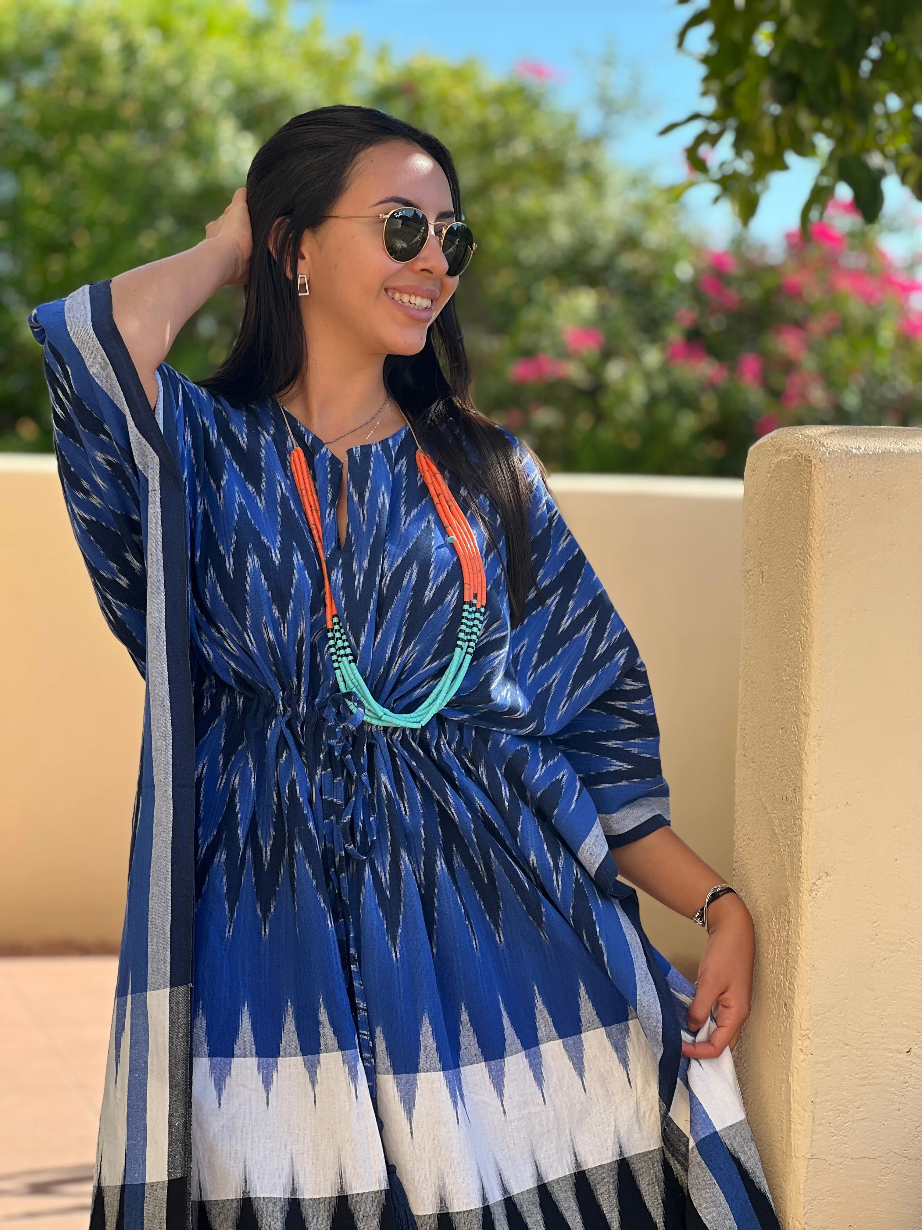 Bosque Cotton Ikat Kaftan Dress Handwoven