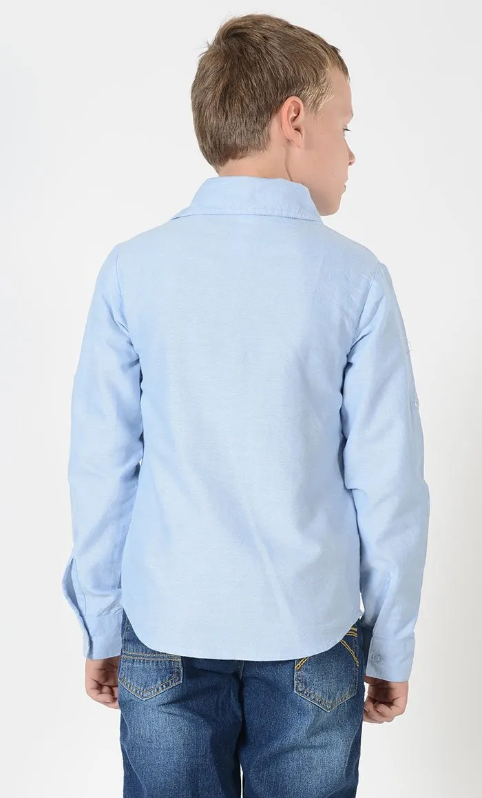 Boys Chambray Button Down Light Blue Shirt