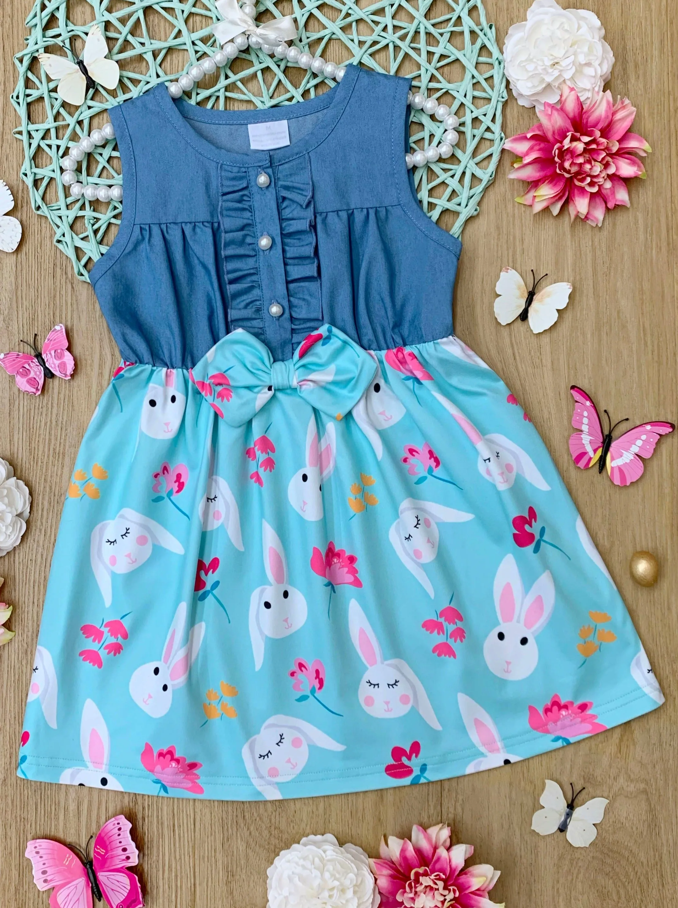 Bunny Bows Chambray Easter Dress