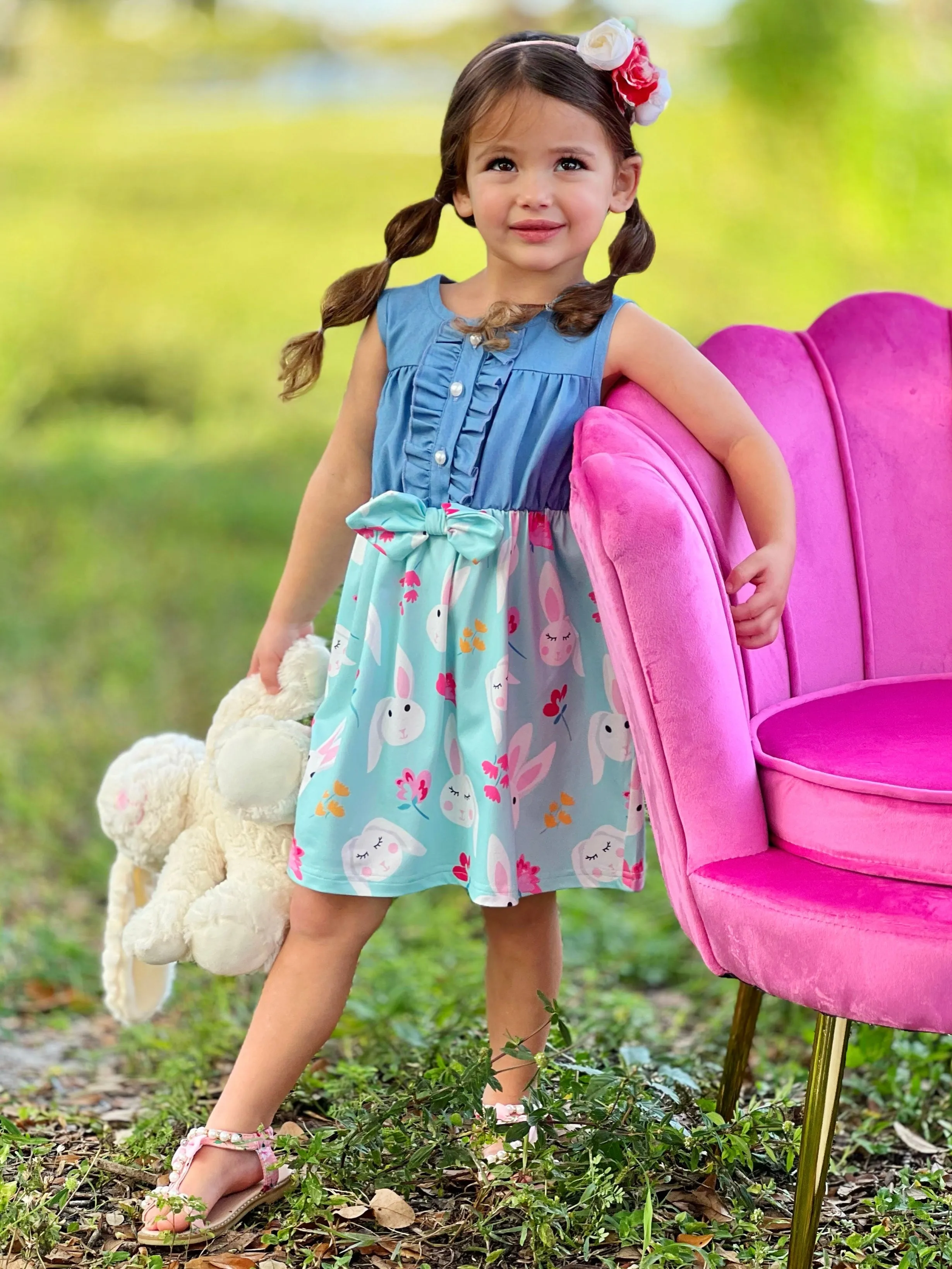 Bunny Bows Chambray Easter Dress