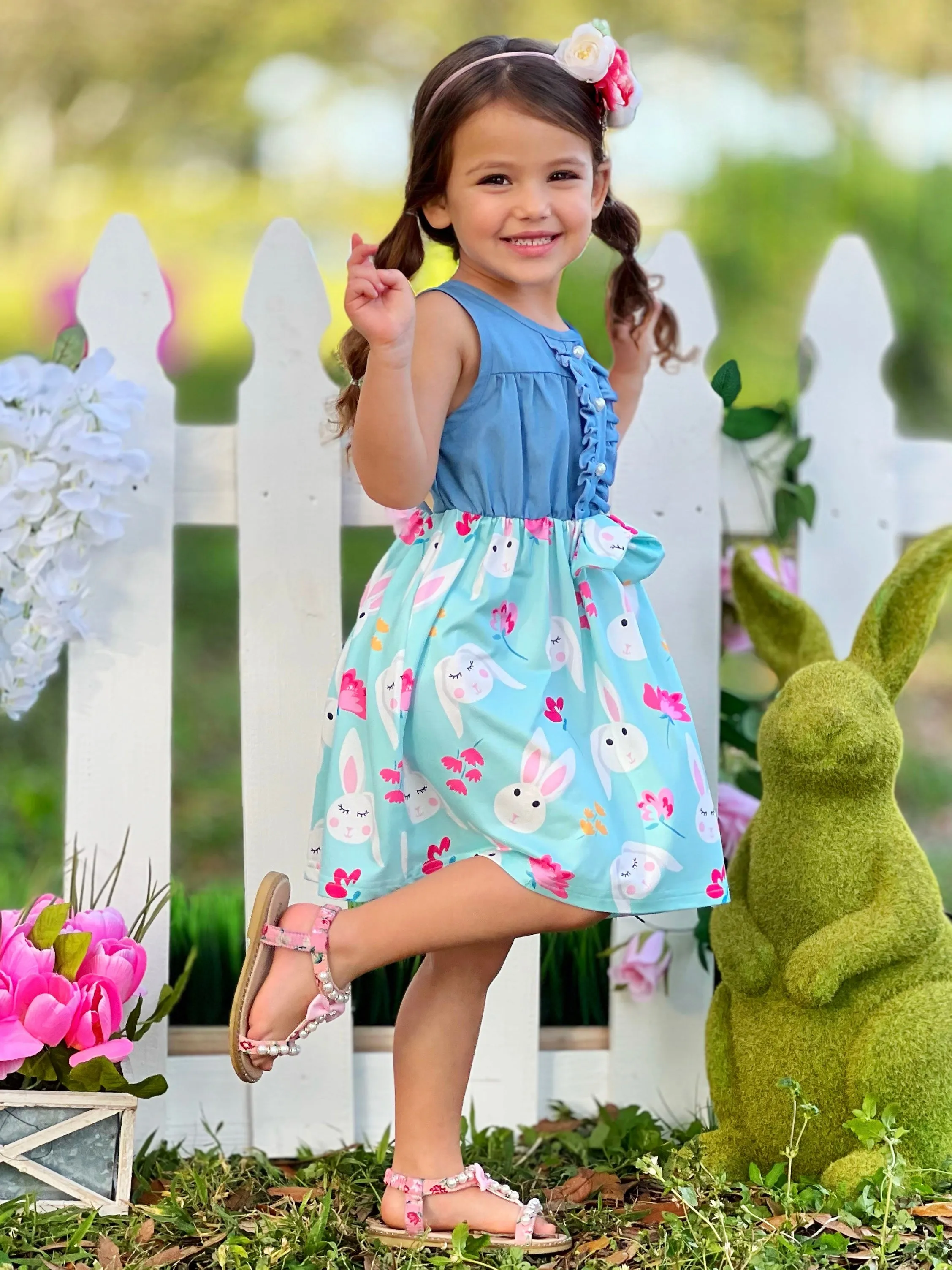 Bunny Bows Chambray Easter Dress