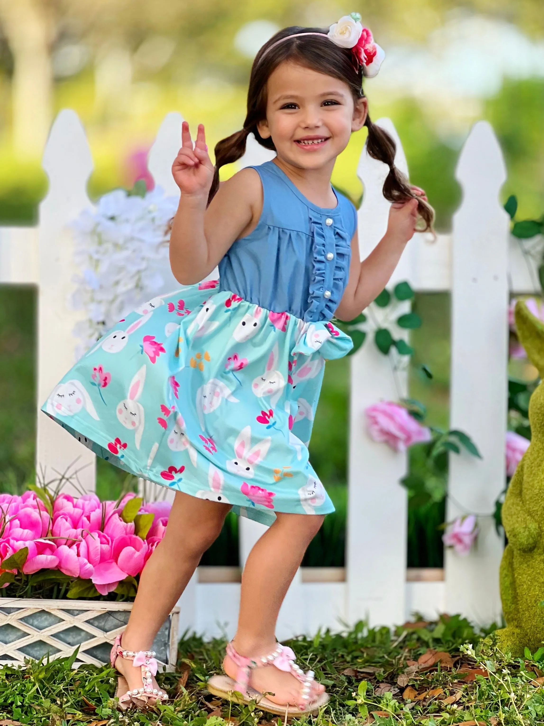 Bunny Bows Chambray Easter Dress