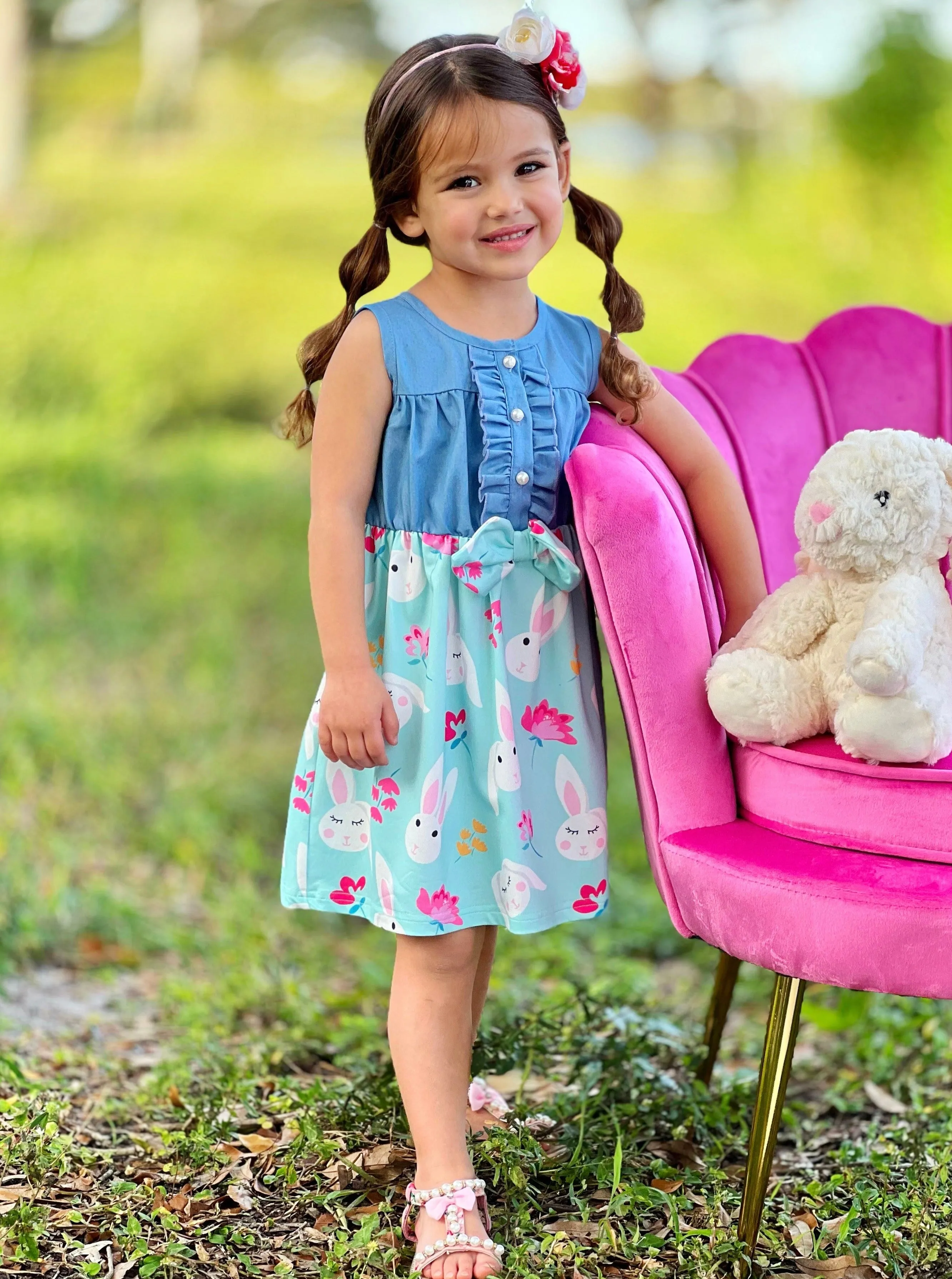 Bunny Bows Chambray Easter Dress