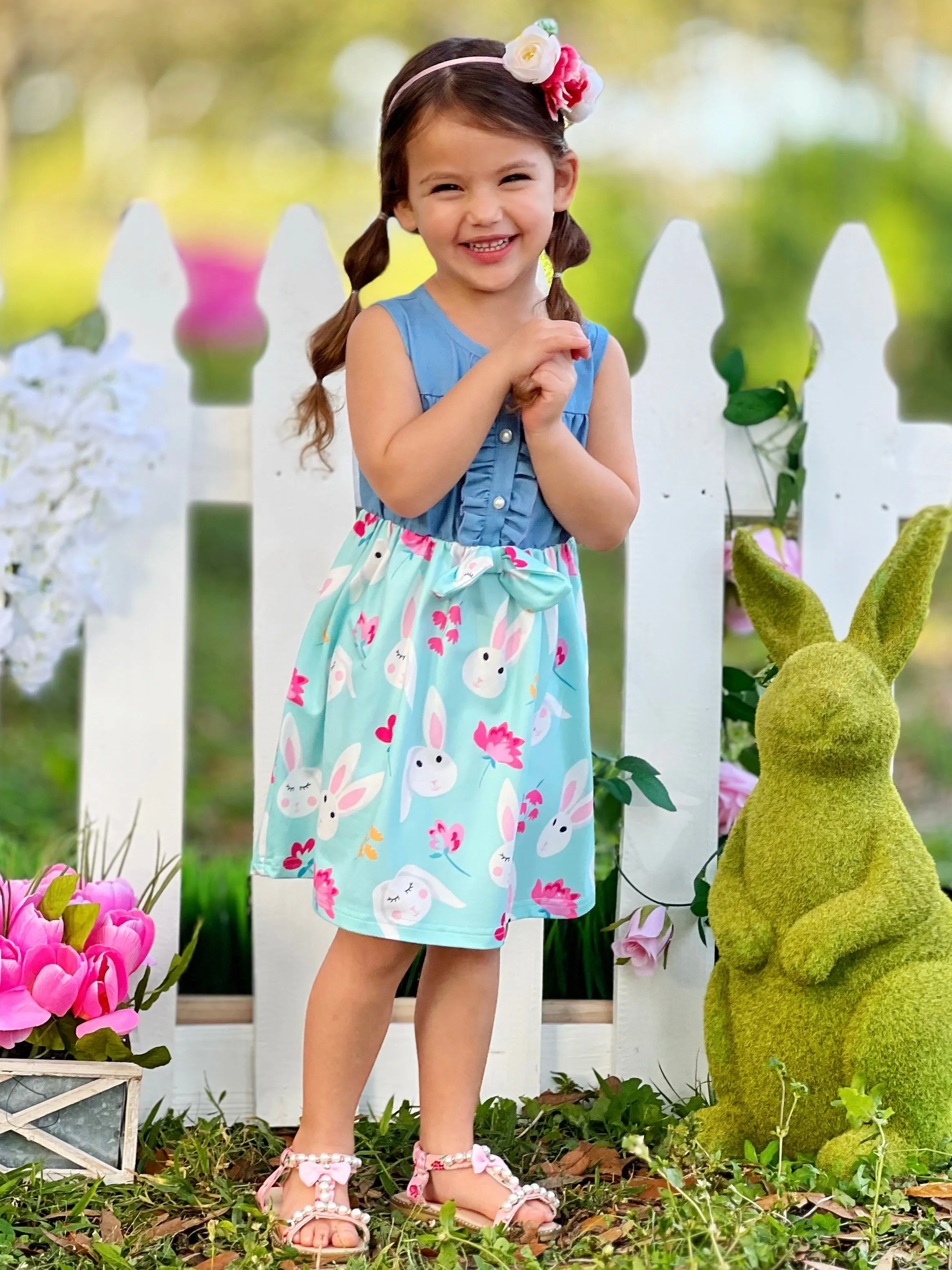 Bunny Bows Chambray Easter Dress