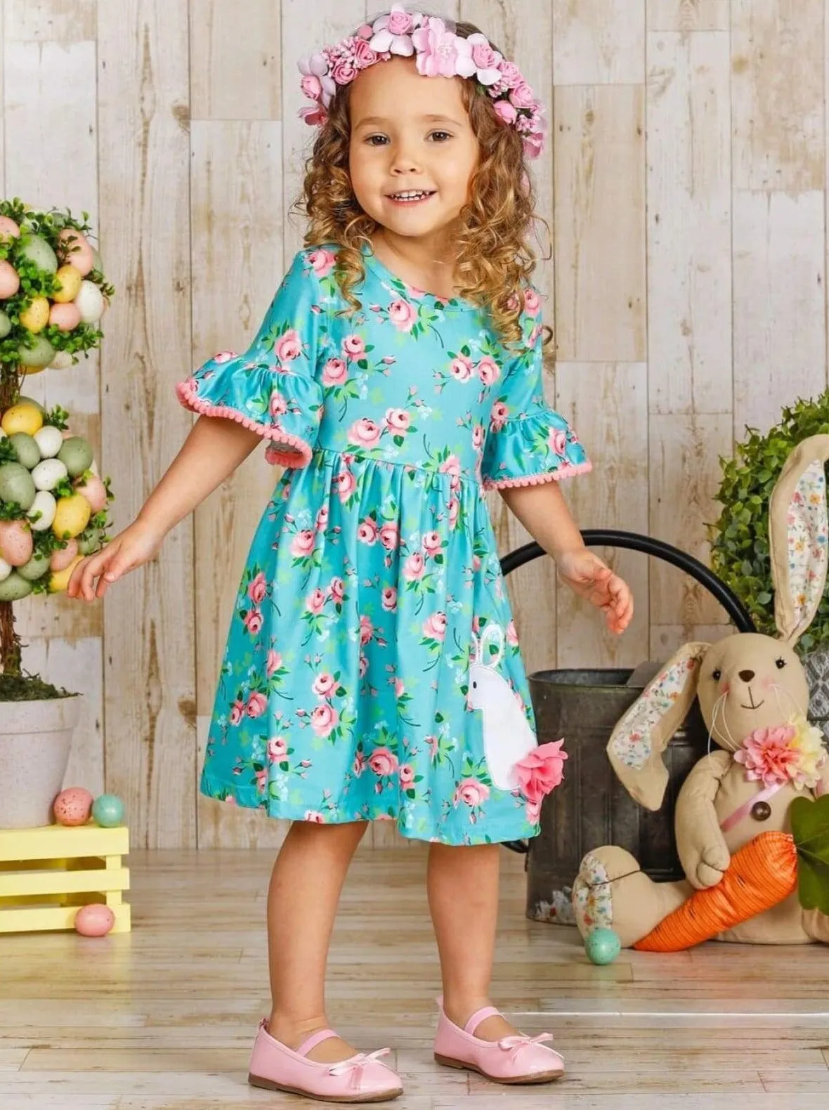 Bunny Floral Ruffle Sleeve Dress