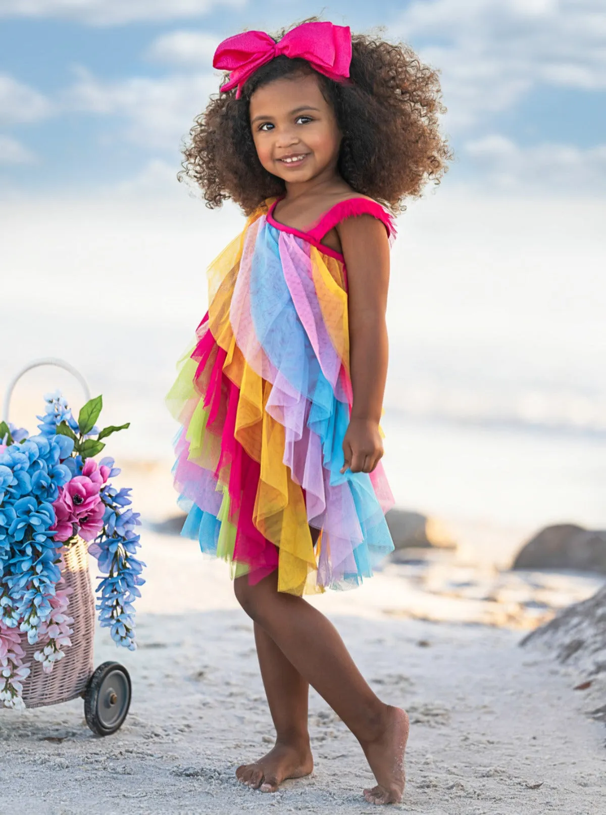 Cascading Rainbow Ruffle Dress