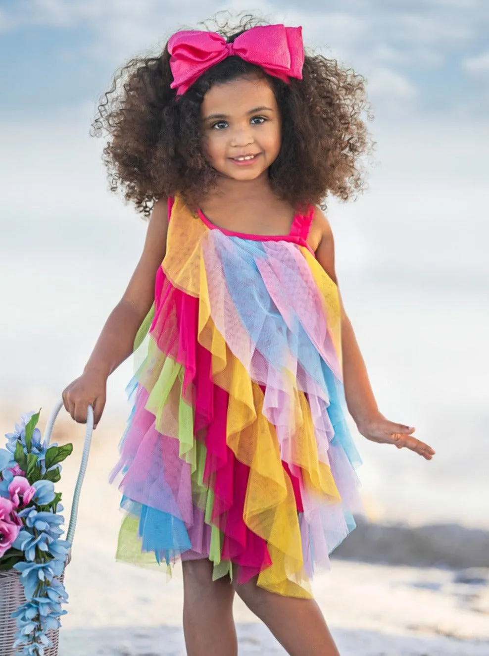 Cascading Rainbow Ruffle Dress