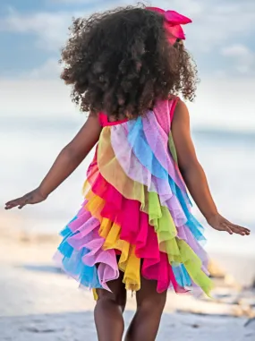 Cascading Rainbow Ruffle Dress