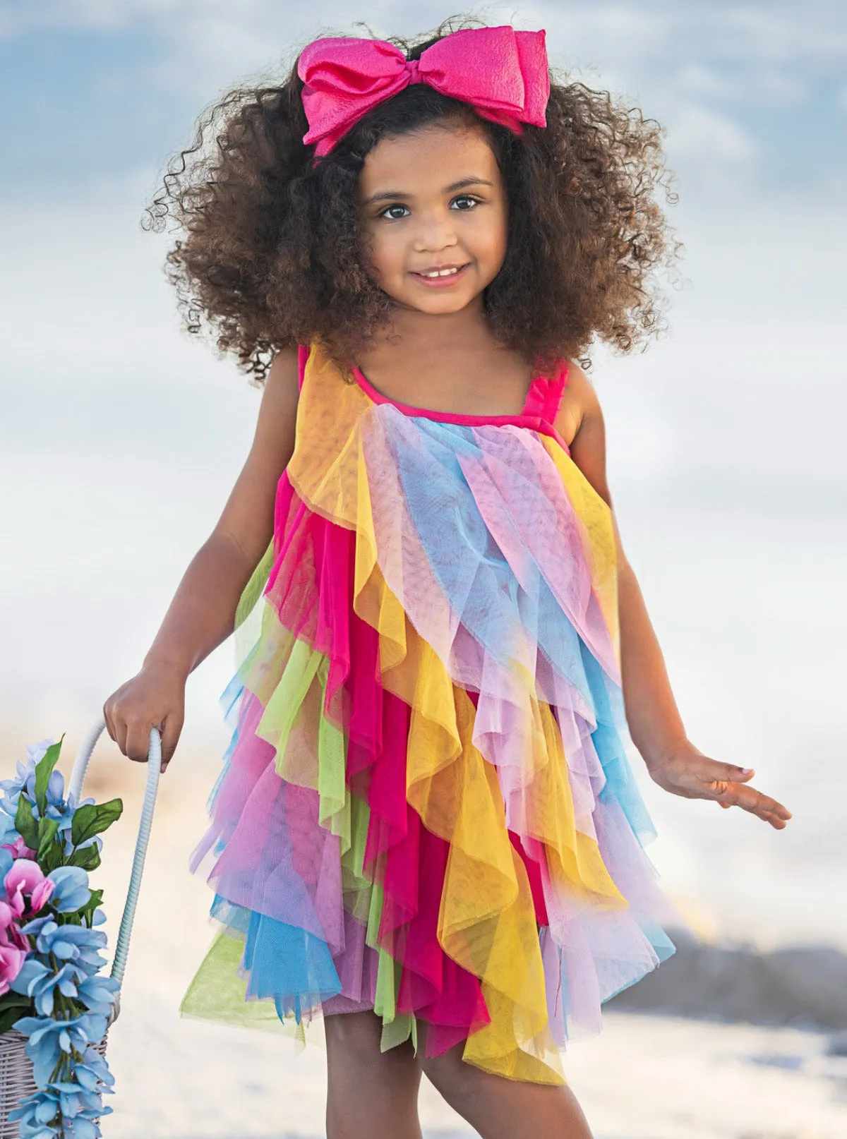 Cascading Rainbow Ruffle Dress