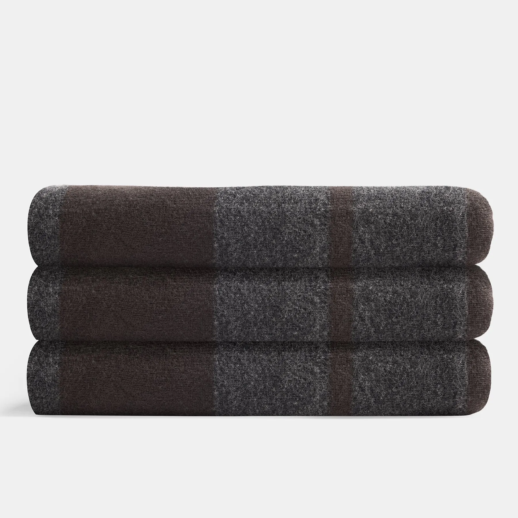 Cashmere Stripe Knit Blanket - Dark Brown/Charcoal