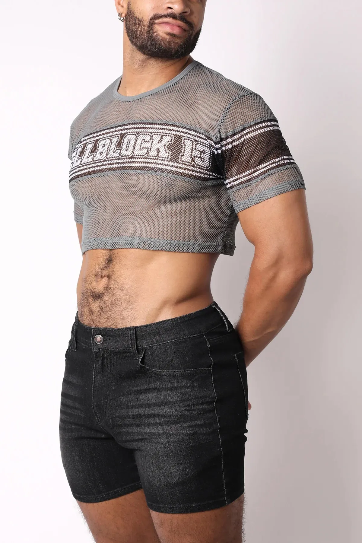 Cellblock 13 Challenger mesh crop top grey