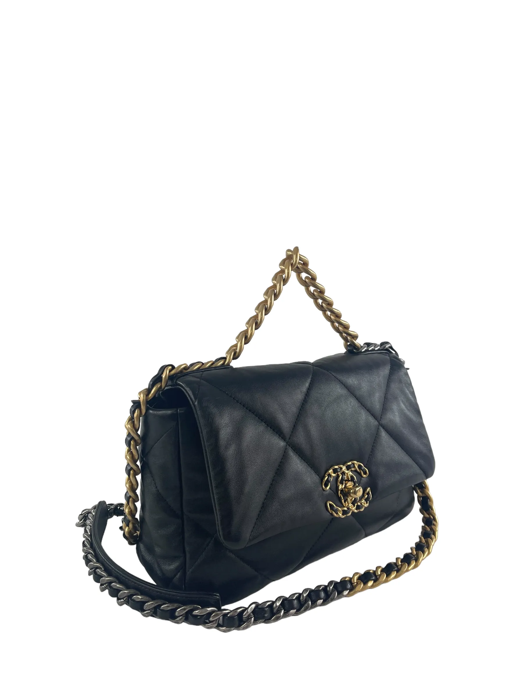 Chanel Black Lambskin Leather '19' Handbag