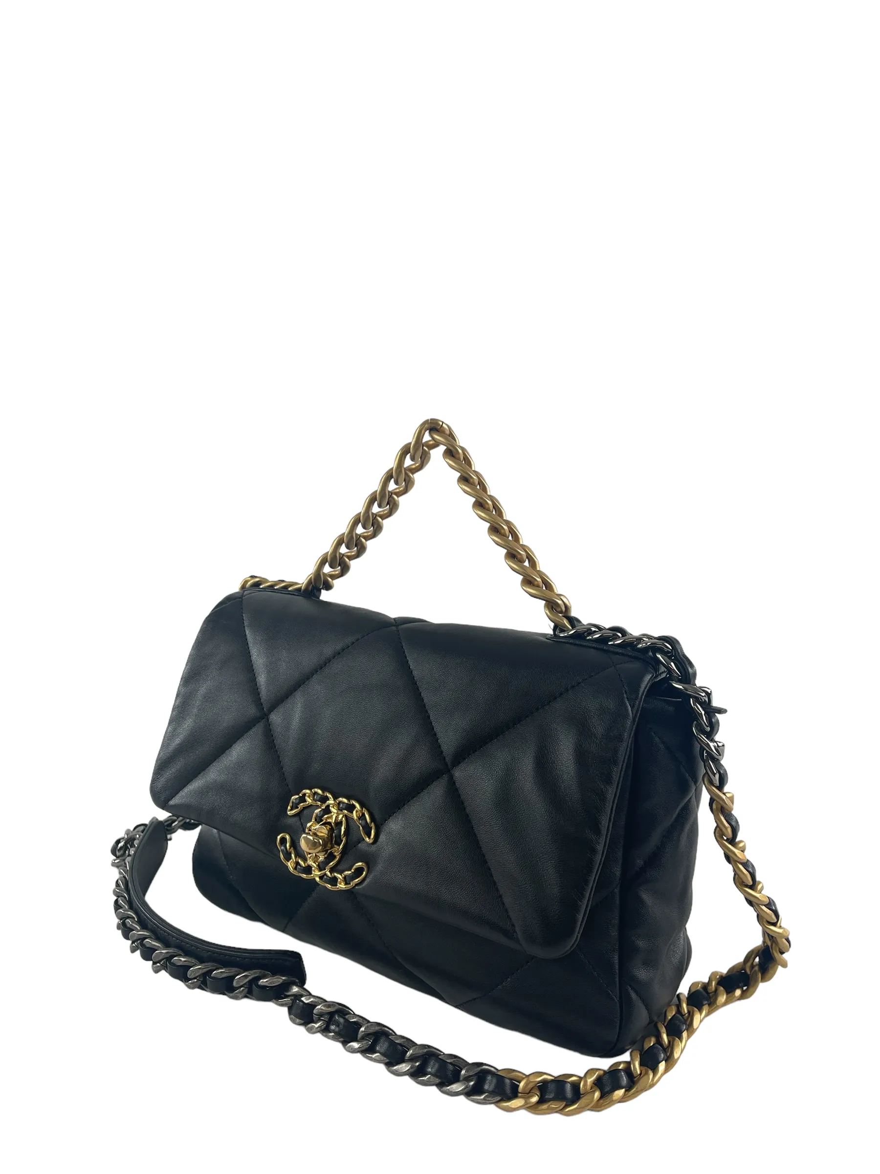 Chanel Black Lambskin Leather '19' Handbag