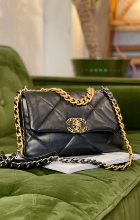 Chanel Black Lambskin Leather '19' Handbag