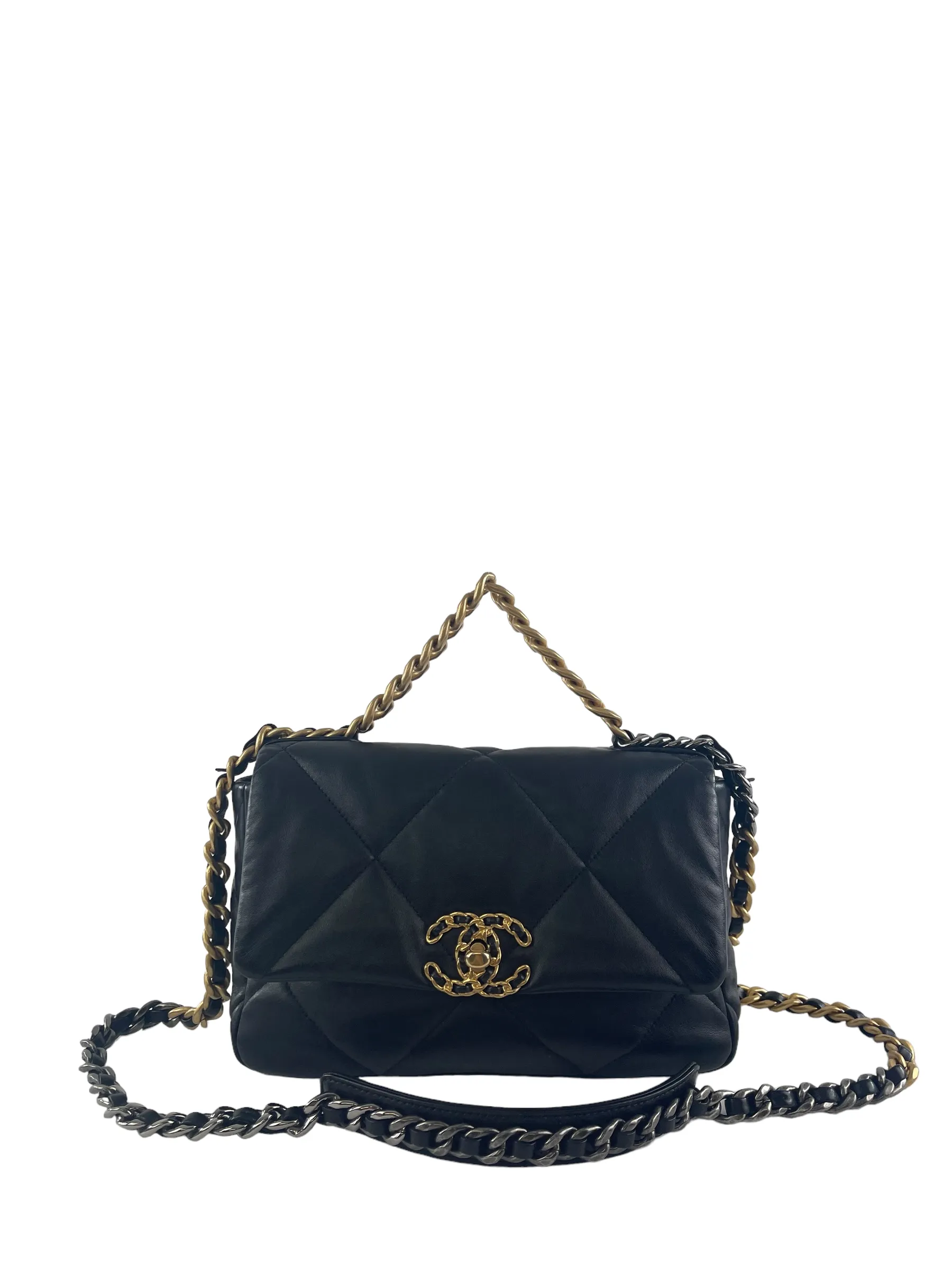 Chanel Black Lambskin Leather '19' Handbag