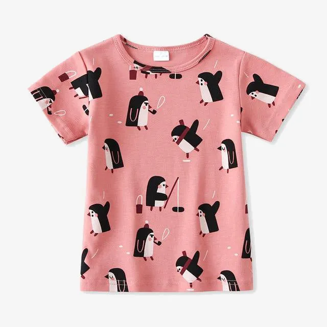 Children's Tees Baby Girl Tops O-Neck Cartoon Casual Girl