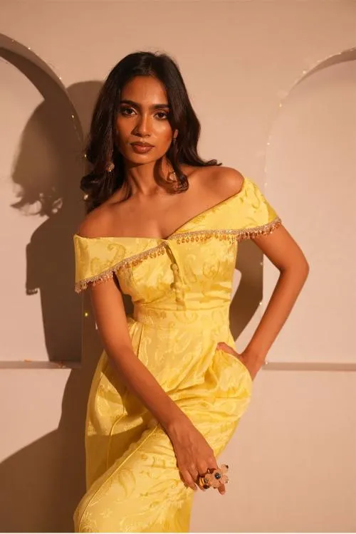 CITRINE BUTTER YELLOW OFF SHOULDER JUMPSUIT