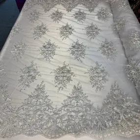 Corded White Lace Fabric / Embroidery Mesh lace