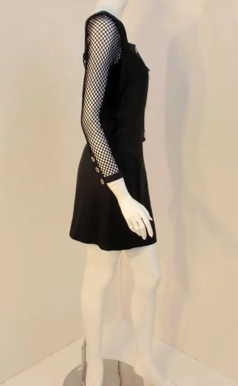 COURREGES Black 2 pc Skirt with Fishnet Sleeve Jacket 4-6