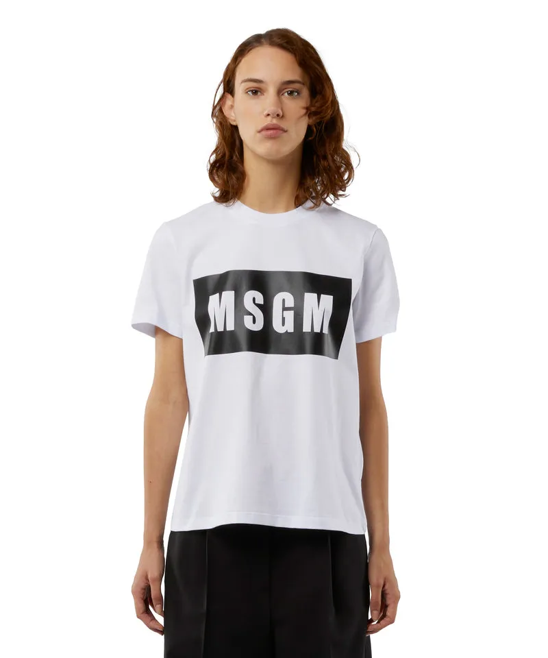 Crew Neck T-shirt With Msgm Box Logo White