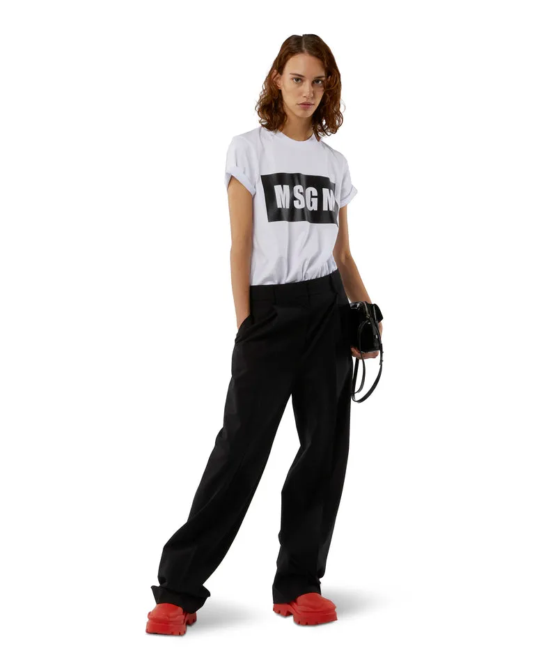 Crew Neck T-shirt With Msgm Box Logo White