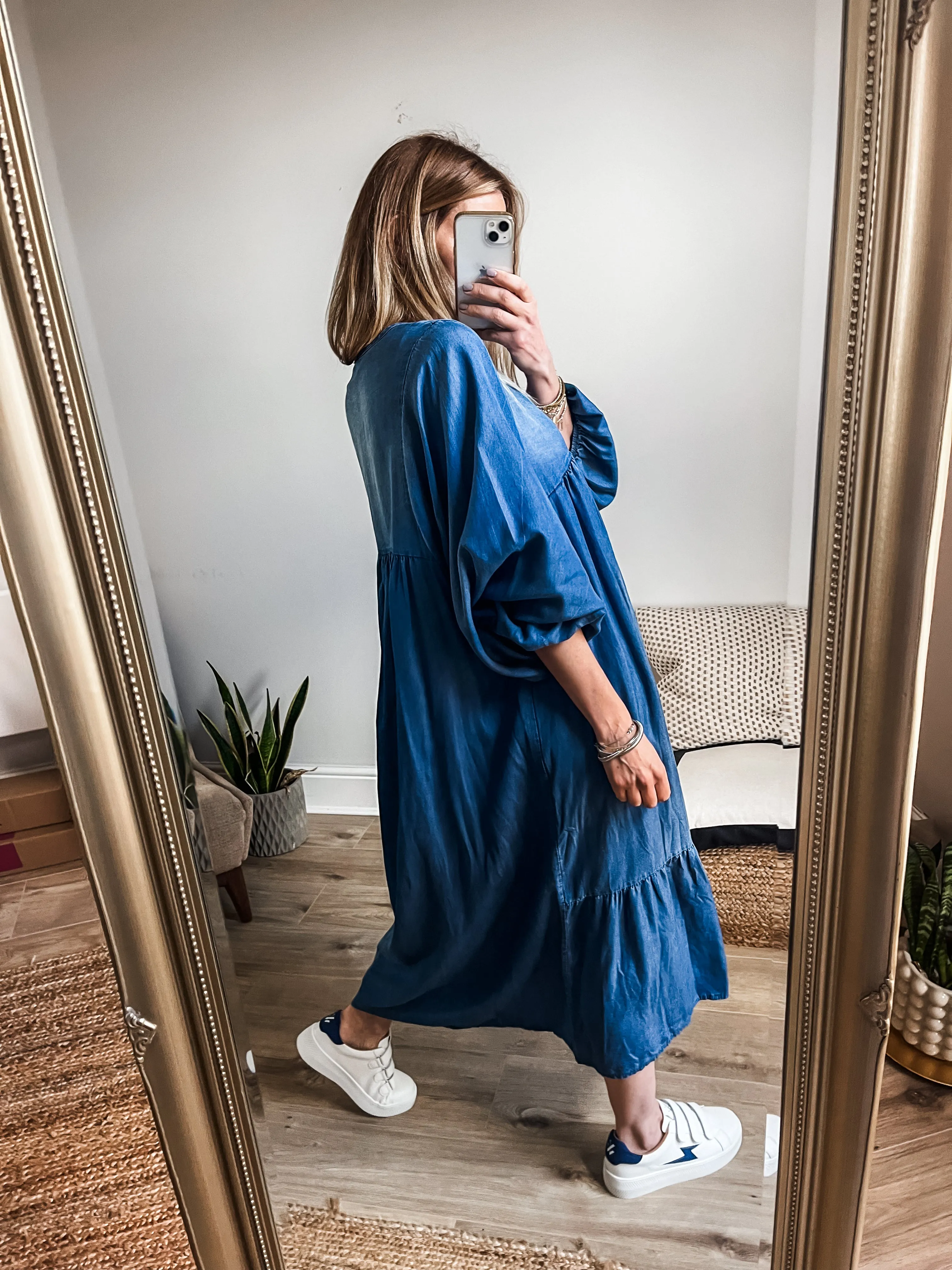 Denim Midi Smock Dress