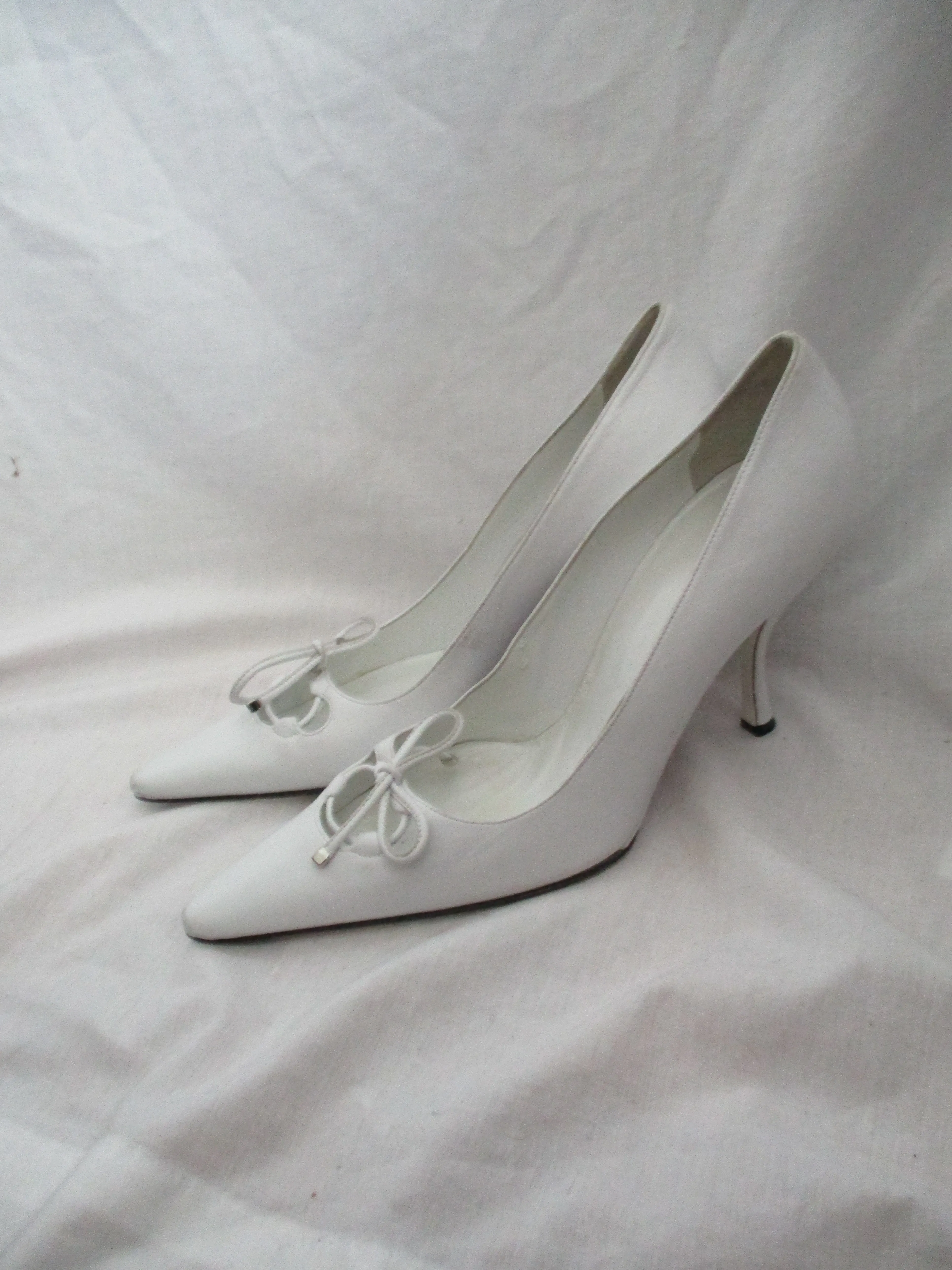 DOLCE GABBANA ITALY High Heel Stiletto Shoe Slide Mule 40 Wedding Leather White