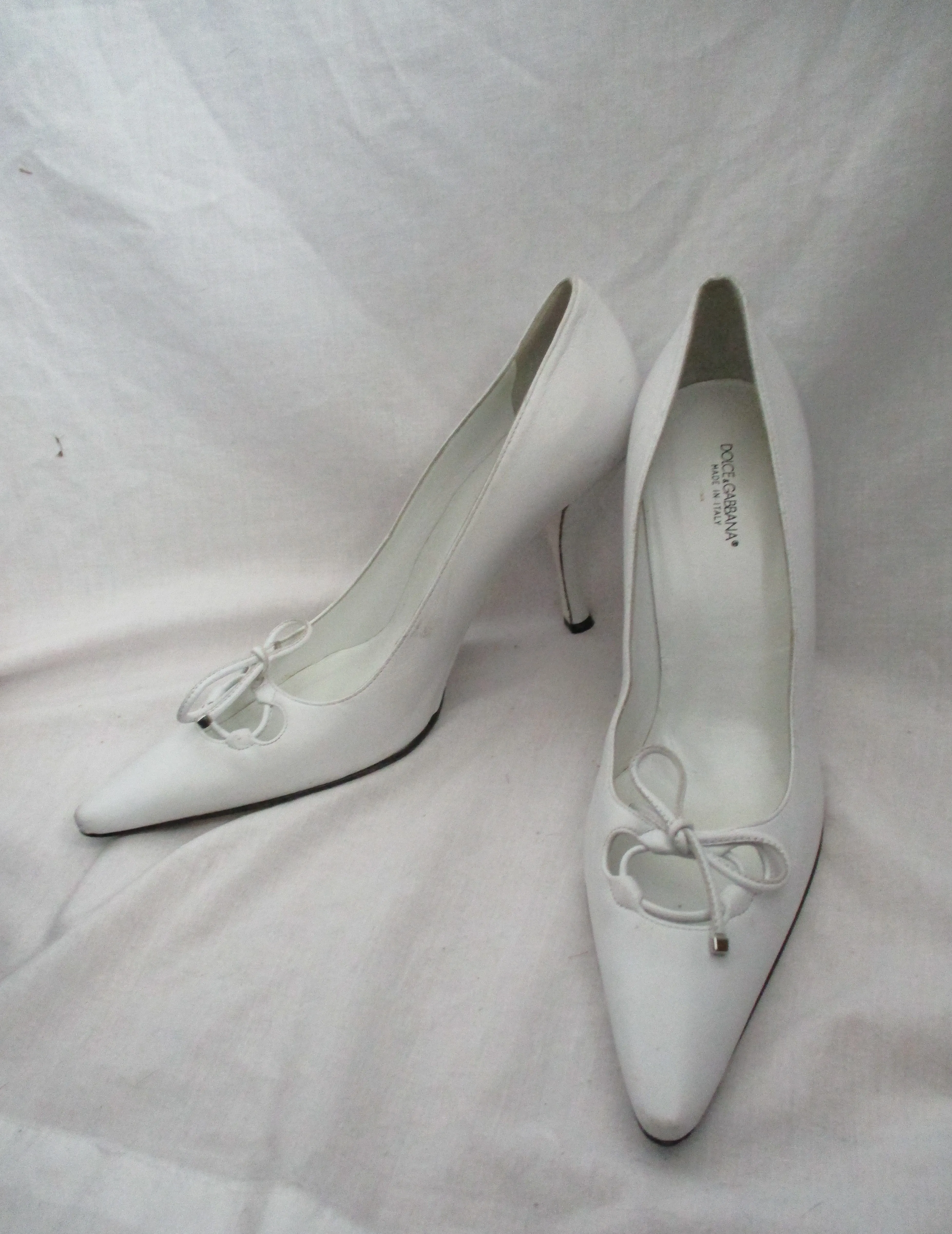 DOLCE GABBANA ITALY High Heel Stiletto Shoe Slide Mule 40 Wedding Leather White