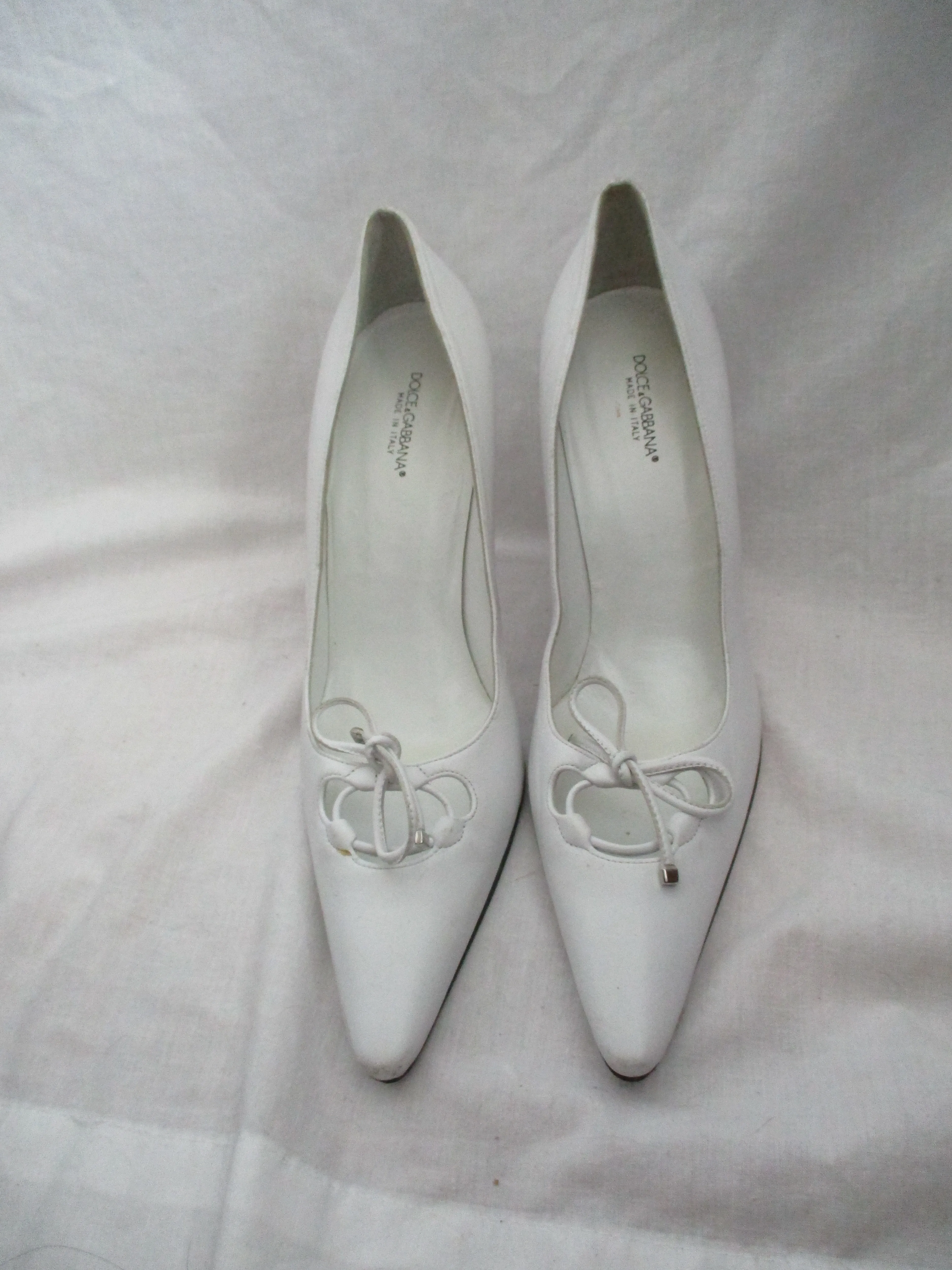 DOLCE GABBANA ITALY High Heel Stiletto Shoe Slide Mule 40 Wedding Leather White