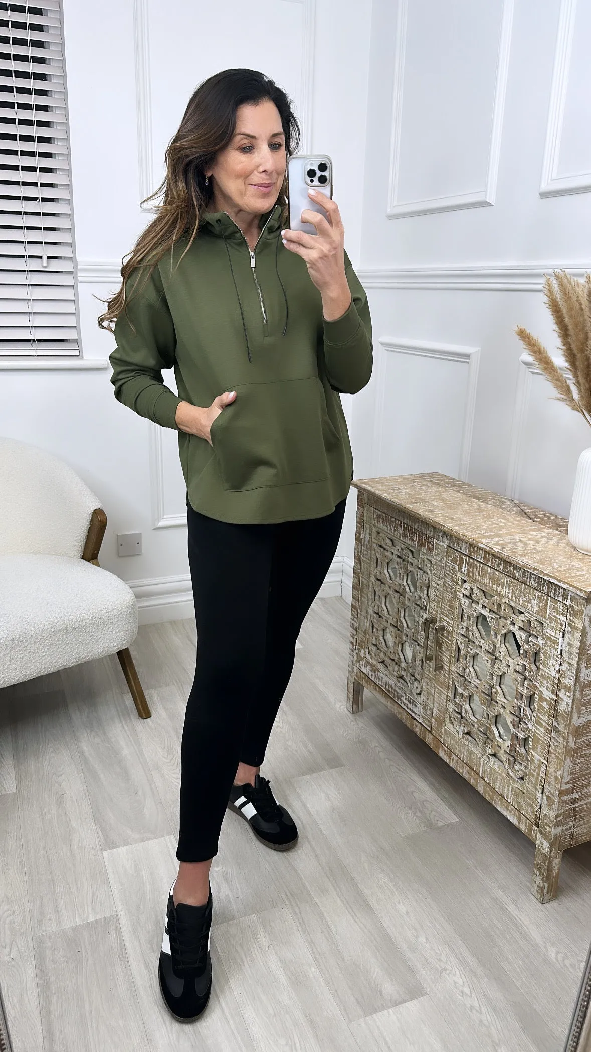 Emory Khaki Zipped Neck Hoodie