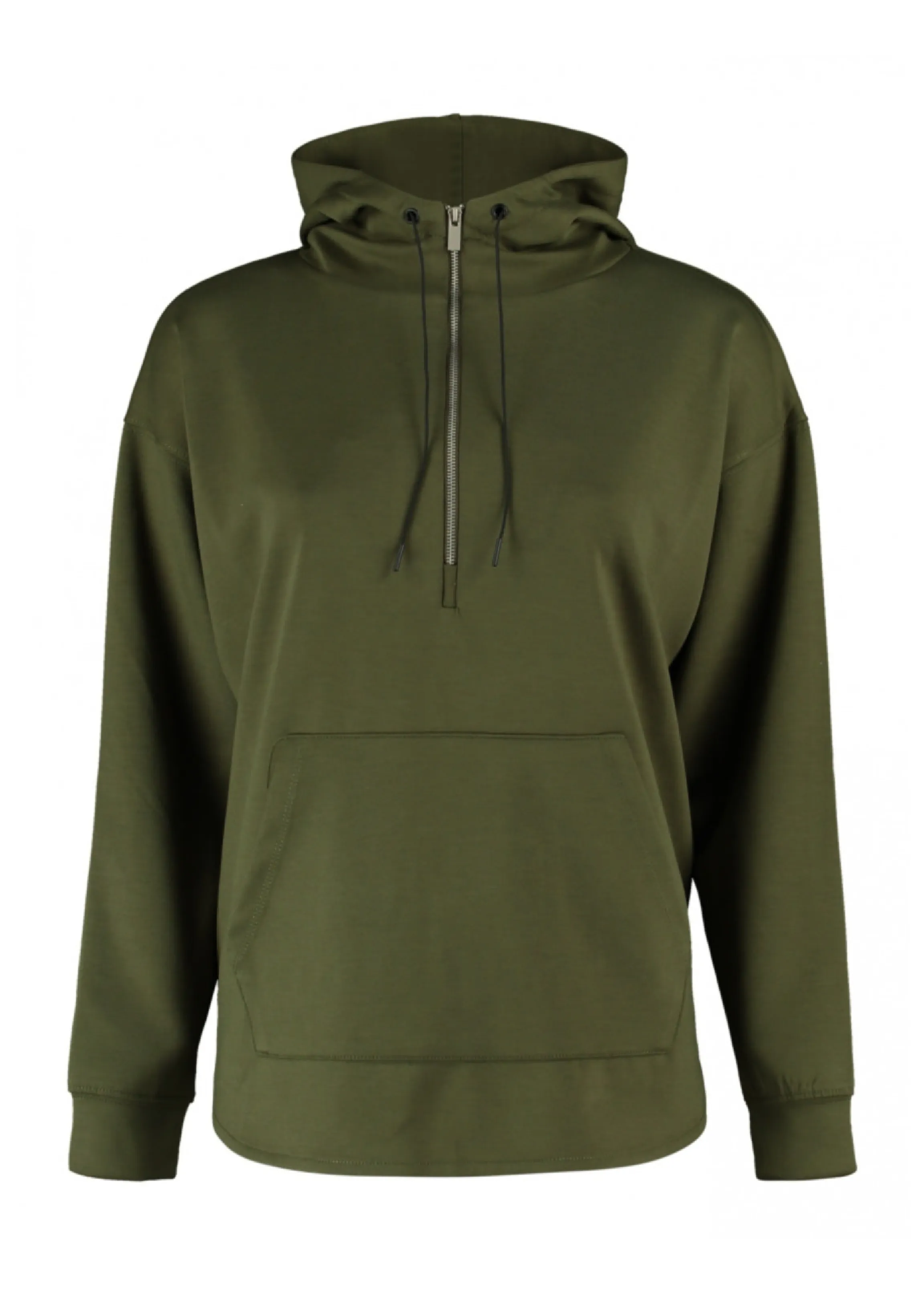 Emory Khaki Zipped Neck Hoodie