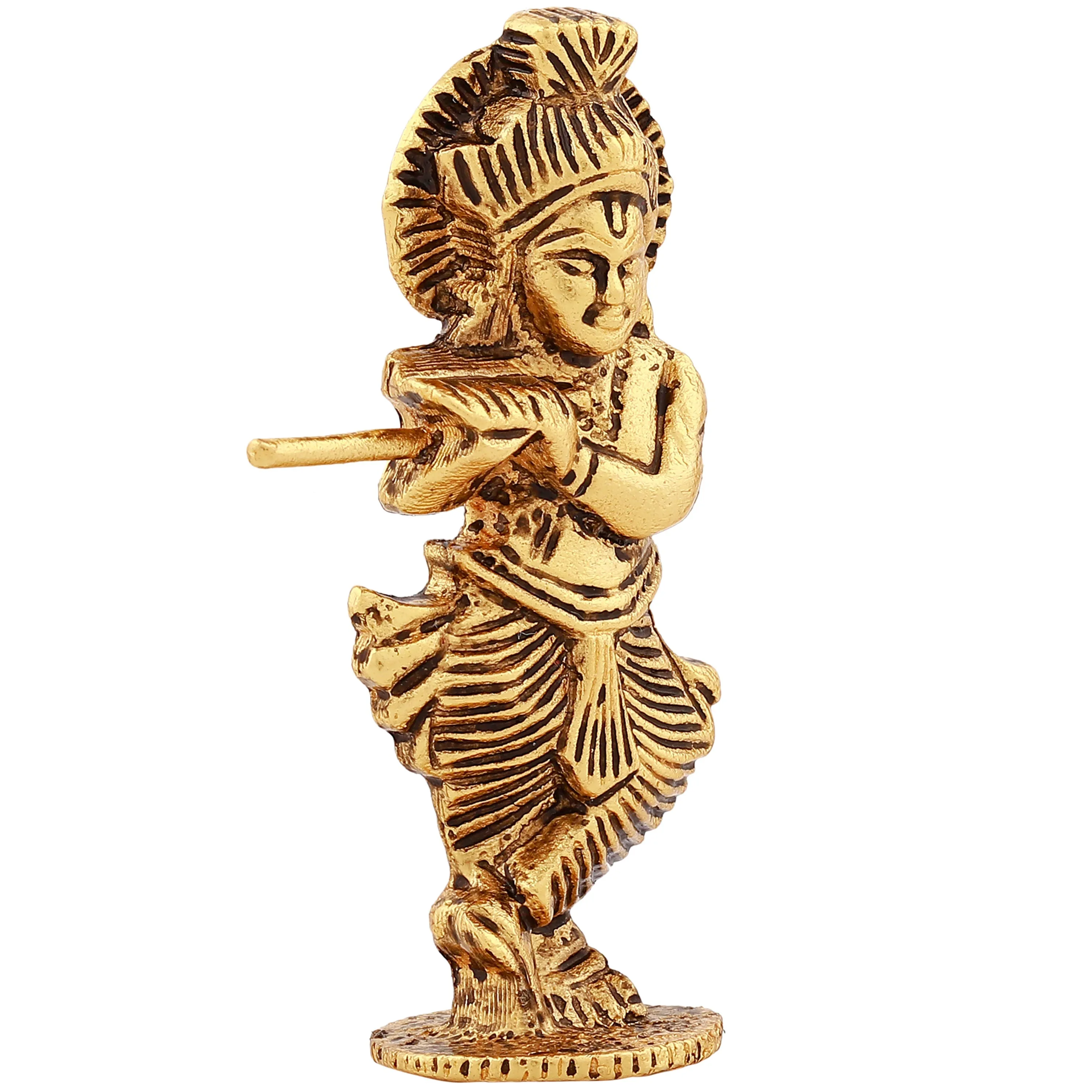 Estele Gold Plated Antique Divine Lord Krishna Idol for Home/Car Decor.