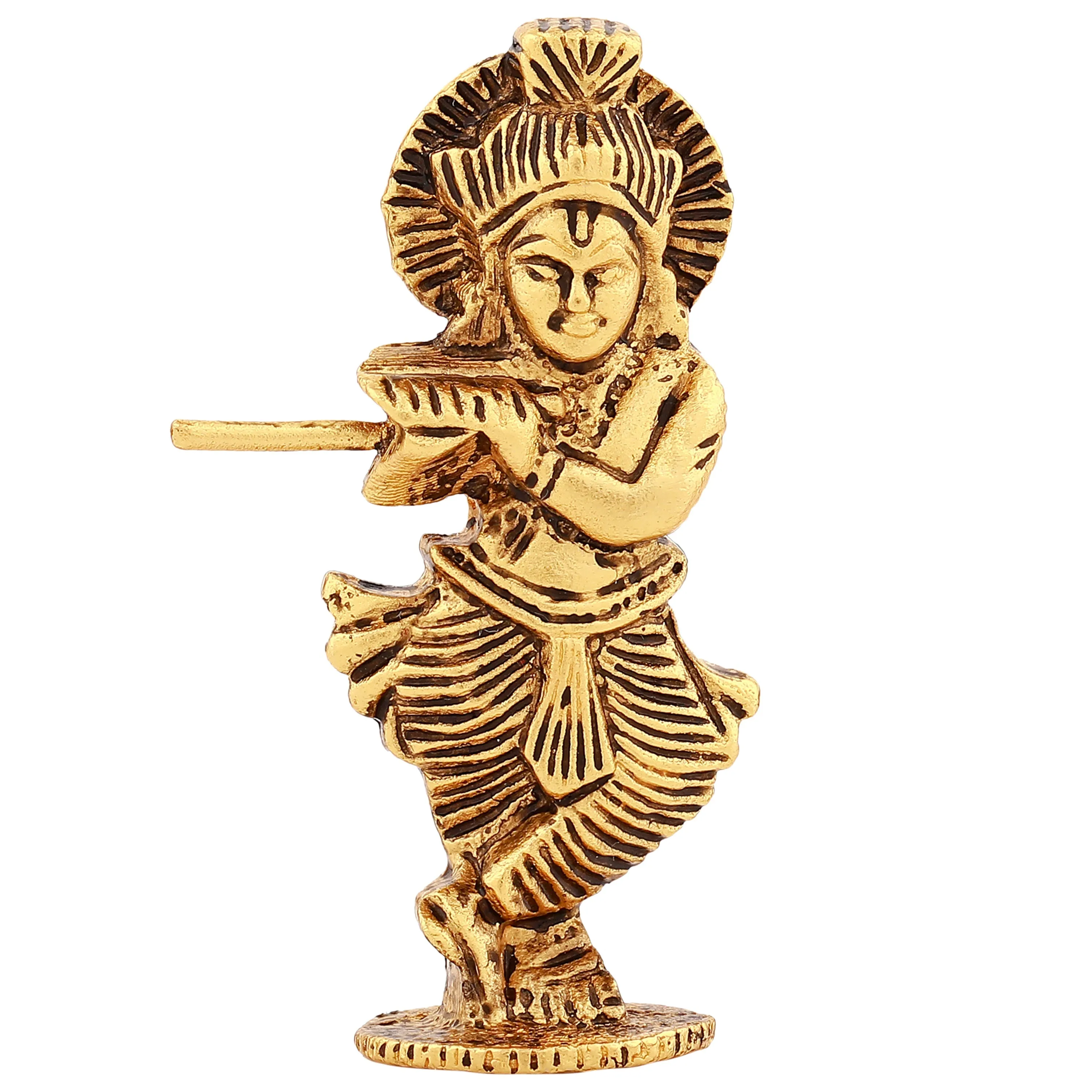 Estele Gold Plated Antique Divine Lord Krishna Idol for Home/Car Decor.