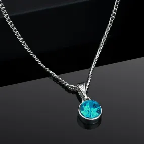 Estele - Rhodium Aquamarine Pendant with Austrian Crystal for Women / Girls