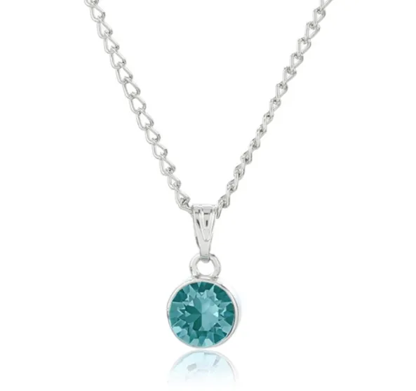 Estele - Rhodium Aquamarine Pendant with Austrian Crystal for Women / Girls