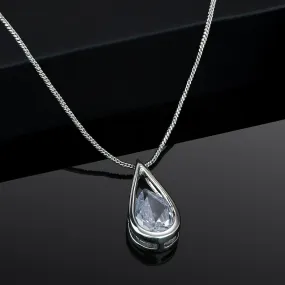 Estele - Rhodium Plated Pear-shaped Solitaire Pendant for Women / Girls