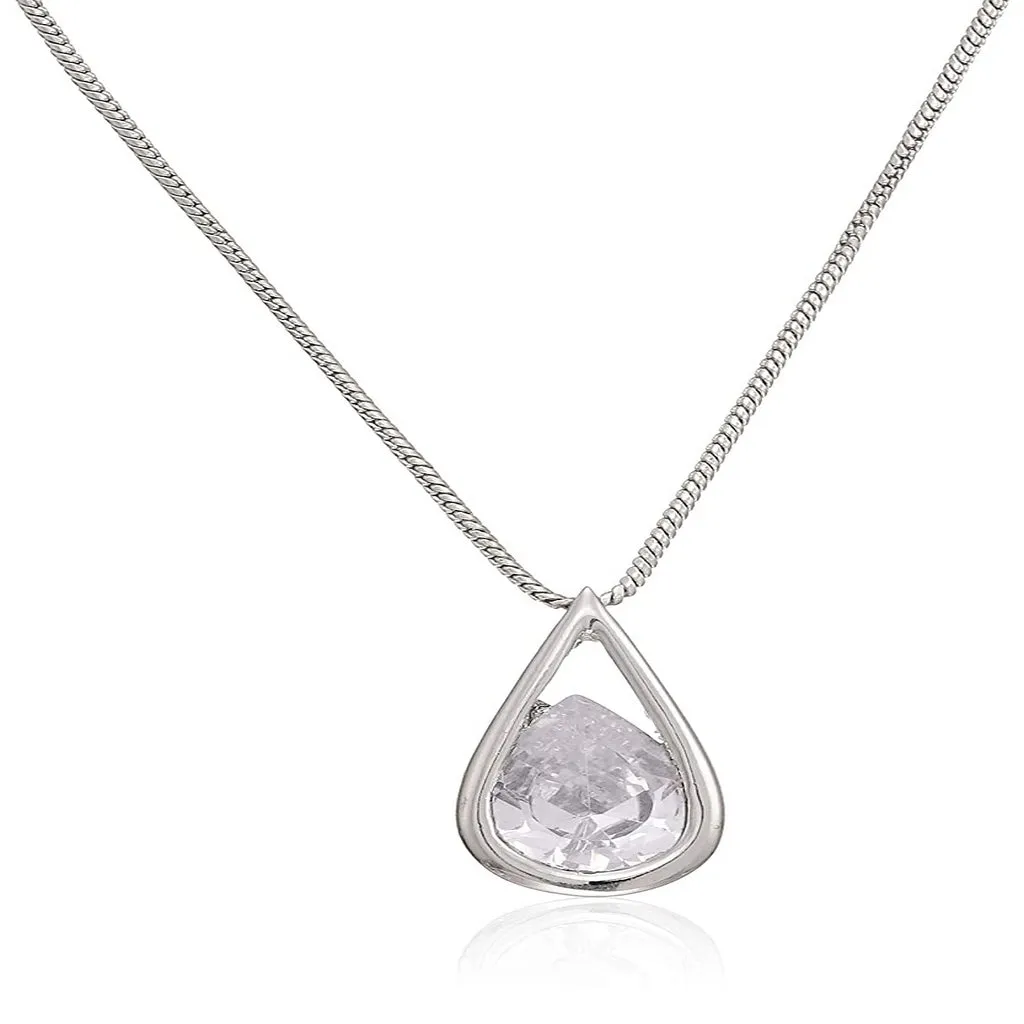 Estele - Rhodium Plated Pear-shaped Solitaire Pendant for Women / Girls