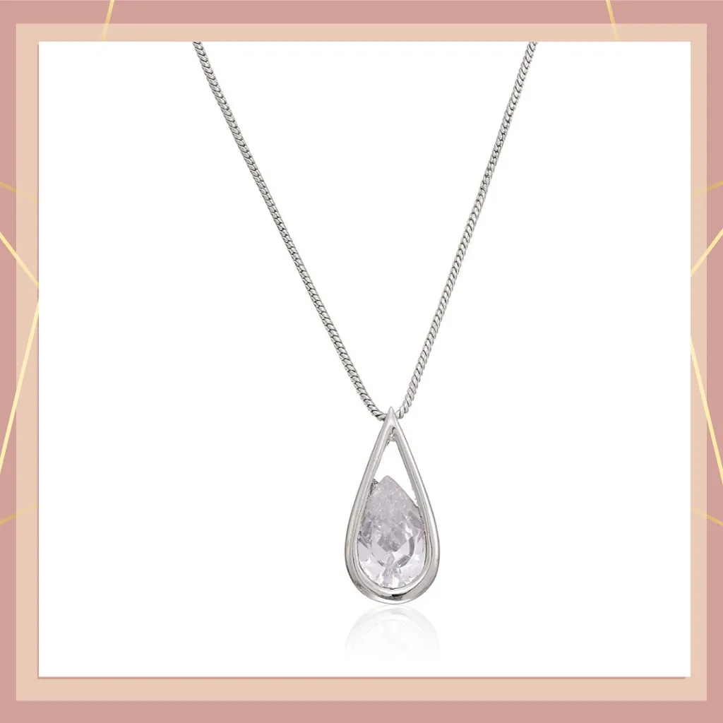 Estele - Rhodium Plated Pear-shaped Solitaire Pendant for Women / Girls